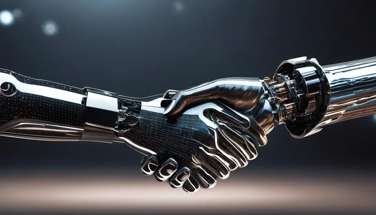 An image of two hands shaking, symbolizing the collaboration of ethics and AI