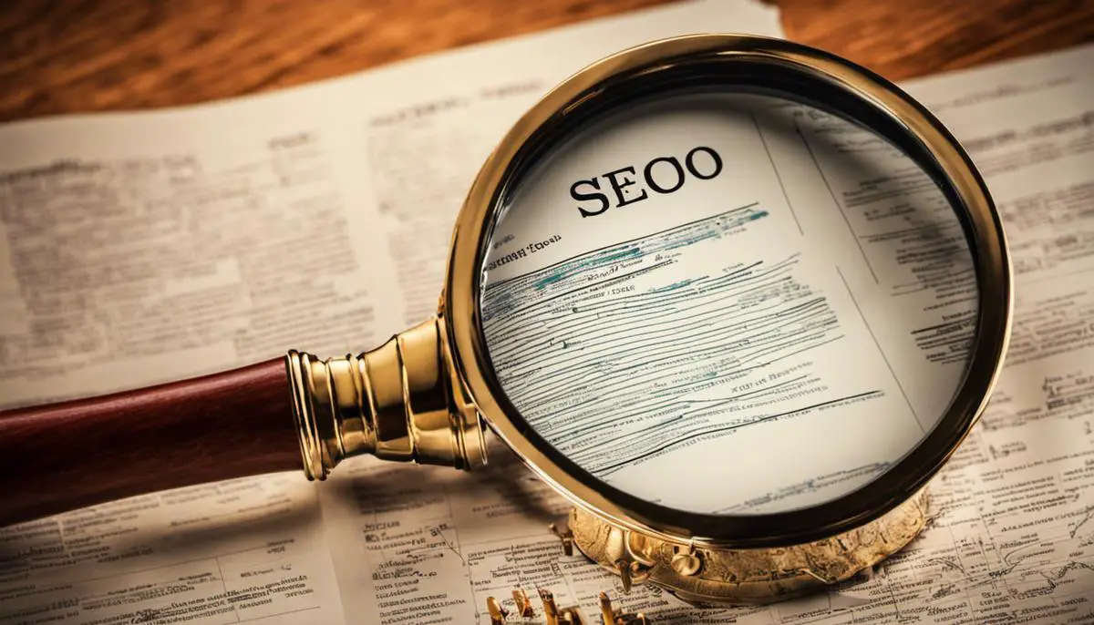 An image showing the importance of SEO, with a magnifying glass on a website symbolizing improved visibility and search rankings.